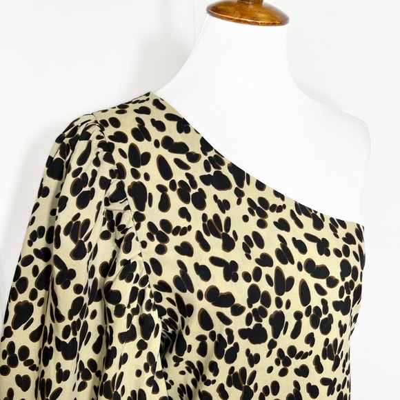 Róhe Leopard One Shoulder Pleated Puff Statement Sleeve Blouse, ROHE, XS, 34 - Picture 3 of 12